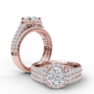 Classic Double Row Pave Band With Halo Engagement Ring