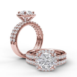 Classic Diamond Halo Engagement Ring with a Gorgeous Side Profile