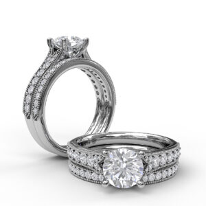 Classic Diamond Engagement Ring with Detailed Milgrain Band