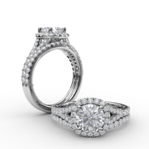 Classic Diamond Halo Engagement Ring with a Subtle Split Band