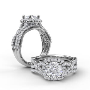 Cushion Halo Twist Shank Engagement Ring