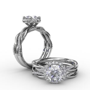 Contemporary Round Diamond Halo Engagement Ring with Twist Band