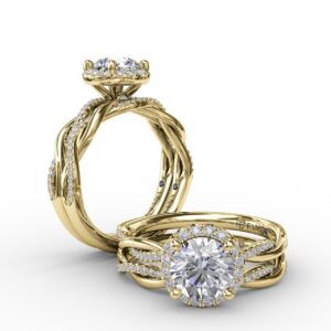 Contemporary Round Diamond Halo Engagement Ring with Twist Band