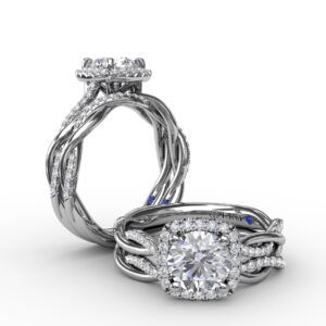 Cushion-Shaped Halo Diamond Engagement Ring With Twisted Shank