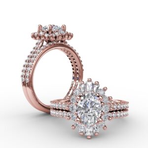 Mixed Shape Oval Diamond Halo Ballerina Style Engagement Ring