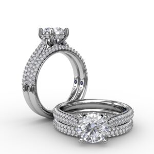 Classic Round Diamond Solitaire Engagement Ring With Double-Row Pav?? Diamond Shank