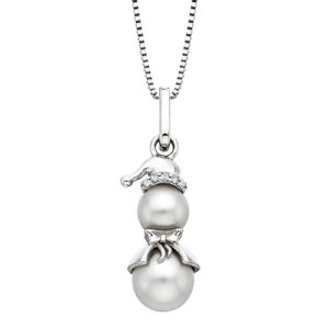 Sterling Silver Snowman Pearl with Diamond Necklace