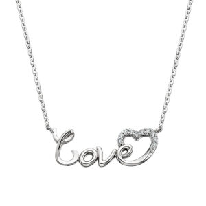 Sterling Silver Love with White Topaz Necklace