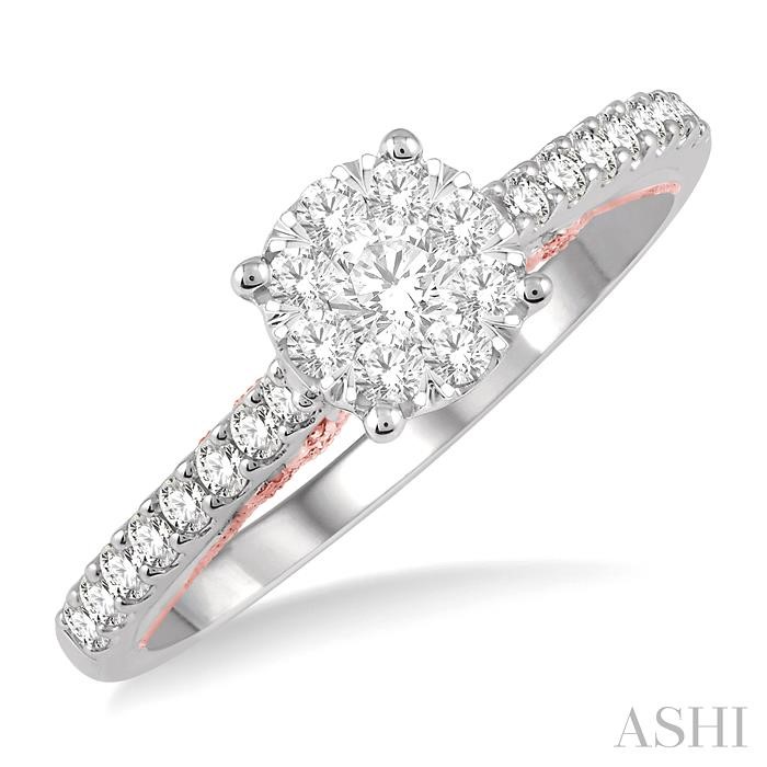 14K White and Rose Gold Round Natural Mined Diamond Engagement Ring