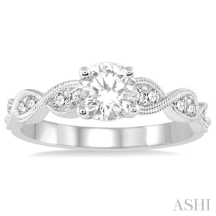 14K White Gold Round Shape Diamond Engagement Ring