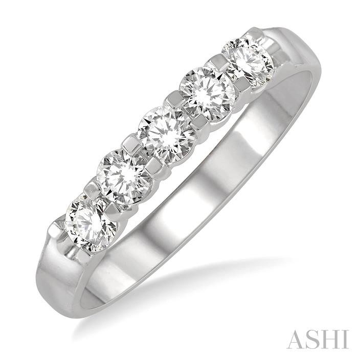 Round 5 Stone Natural Mined Diamond Wedding Band