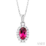 10K White Gold Oval Pink Tourmaline & Natural Mined Diamond Halo Pendant