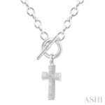 Sterling Silver Cross Toggle Diamond Fashion Necklace