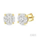 14K Yellow Gold Round Diamond Stud Earrings