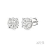 14K White Gold Round Natural Mined Diamond Stud Earrings