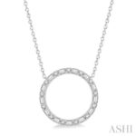 14K White Gold Circle Baguette Natural Mined Diamond Pendant