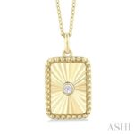 10K Yellow Gold Rectangular Fluted Medallion Natural Mined Diamond Pendant