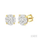 14K Yellow Gold Round Natural Mined Diamond Stud Earrings