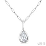 14K White Gold Pear Bezel Set Paperclip Natural Mined Diamond Pendant