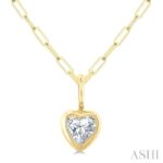 14K Yellow Gold Heart Bezel Set Paperclip Natural Mined Diamond Pendant