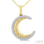 10K Yellow Gold Fluted Crescent Moon Natural Mined Diamond Pendant