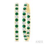 14K Yellow Gold Inside-Out Emerald & Natural Mined Diamond Hoop Earrings