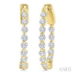 14K Yellow Gold Inside-Out Natural Mined Diamond Round Hoop Earrings