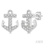 10K White Gold Anchor Petite Natural Mined Diamond Earrings