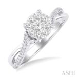 14K White Gold Round Natural Mined Diamond Engagement Ring
