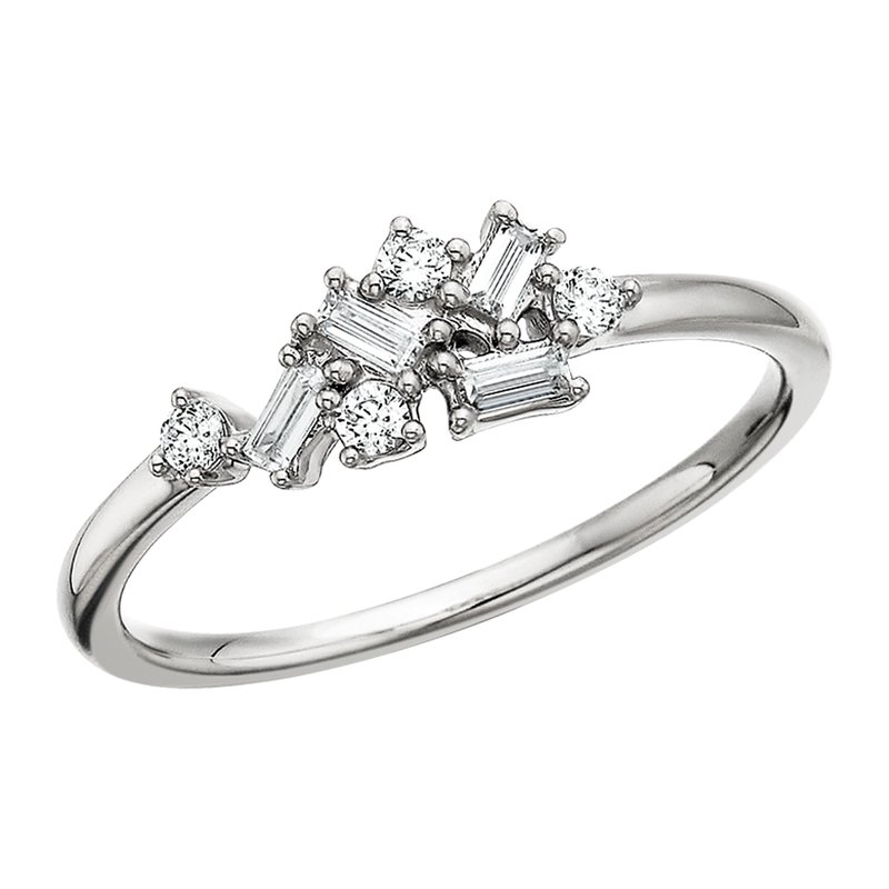 14K White Gold Natural Mined Diamond Baguette Cluster Ring