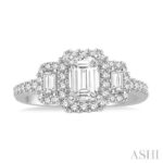 14K White Gold Emerald Halo Natural Mined Diamond Engagement Ring